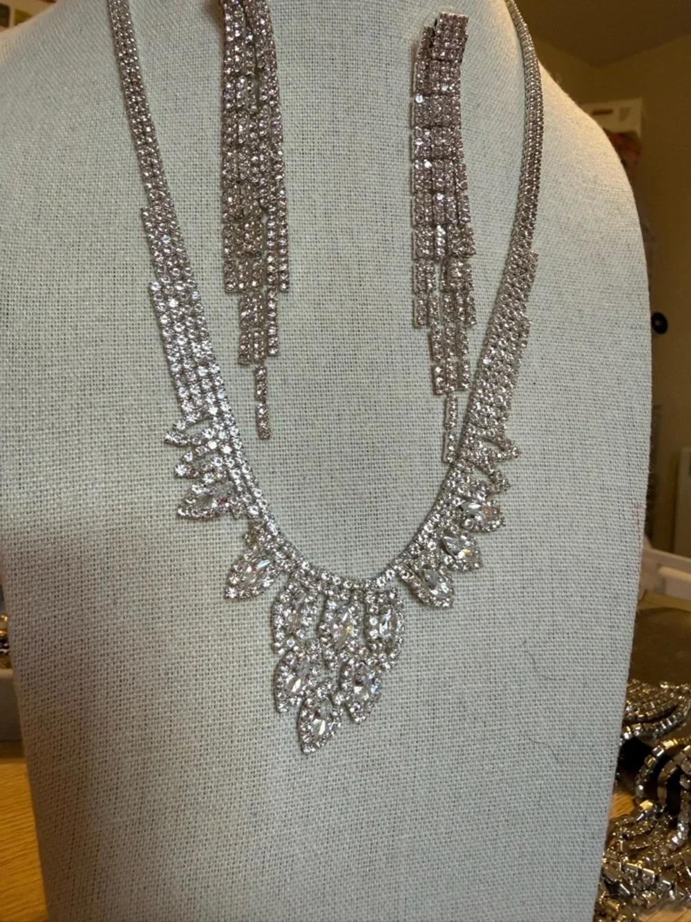 Crystal Statement Necklace and Earring Set‎ - Silver Rhinestone
